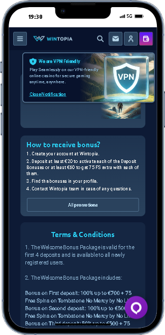 Μπόνους καλωσορίσματος Wintopia Casino